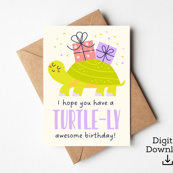 Turtle Printable Birthday Card | Instant Download | Funny Turtle Birthday Card | Animal Pun Card | Turtle Card | Digital Greetings Cards |