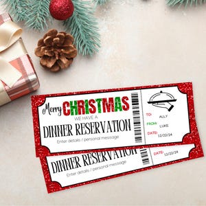 Christmas Restaurant Gift Voucher | Dinner Reservation Certificate | Christmas Dinner Gift | Last Minute Gift | Dinner Date Ticket Template