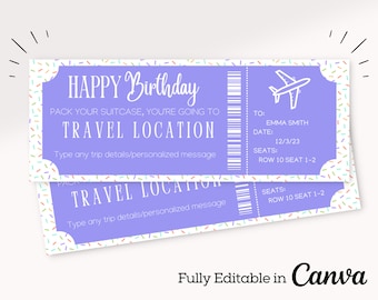 Birthday Cake Editable Boarding Pass Template | Airline Ticket Canva | Printable Airplane Tickets | Custom Boarding Pass Canva Template |