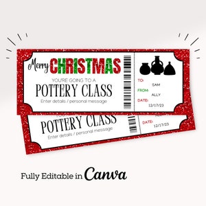 Christmas Pottery Class Ticket Voucher  | Surprise Gift Activity Ticket | Last Minute Gift Idea | Christmas Gift Voucher | Editable File |