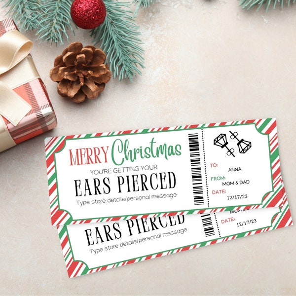 Ear Piercing Surprise Christmas Gift Voucher | Earring Piercing Printable Ticket Template | Download Surprise Gift Card | Xmas Certificate