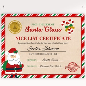 Editable Santa Claus Official Nice List Certificate |  North Pole Mail | Christmas Eve Box Letter From The Desk Of Santa | Instant Download