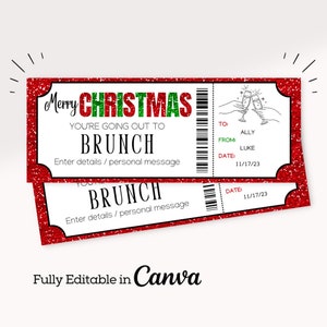 Christmas Brunch Gift Ticket | Brunch Invitation | Christmas Brunch Invite | Brunch Ticket Template | Brunch Coupon | Printable Gift Card |