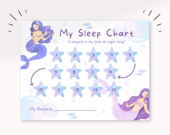 Printable Mermaid Sleeping Chart | Sleep Reward Chart | Toddler Bedtime Chart | Kids Sleeping Chart | Mermaid Learn To Sleep Chart |