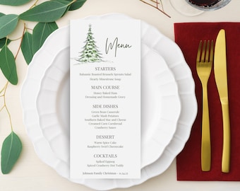 Christmas Menu Template | Winter Wedding Menu | Editable & Printable Menu | INSTANT Download | Pine Tree Menu | Holiday Menu Card