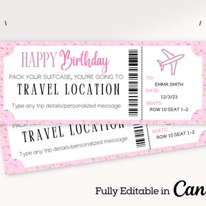 Modèle de carte d'embarquement imprimable rose | Carte d'embarquement anniversaire | Vacances surprises | Voyage surprise | Billet d'avion surprise| Modèle de ticket