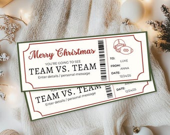 Christmas Football Game Ticket | Printable Game Day Gift | Sports Event Coupon | Instant Download | Personalized Holiday Gift
