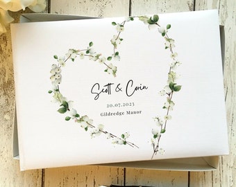 Personalised Spring Flower Wedding Guest Book, Ivory Faux Leather Wedding Guest Book, Wedding Guestbook, Personalised Wedding Guest Book