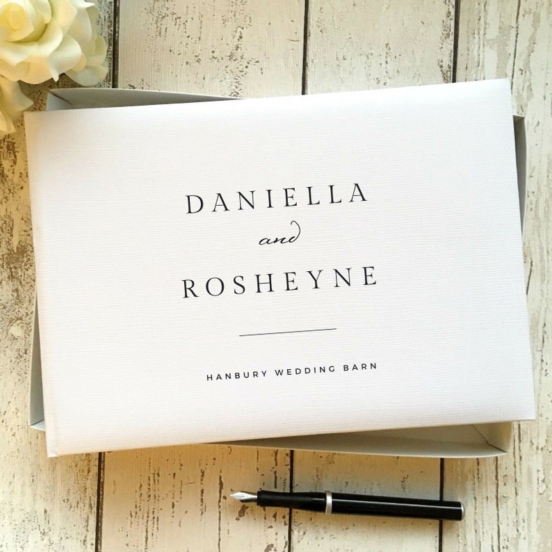 Elegant Personalised Wedding Guest Book Ivory Faux Leather Etsy UK