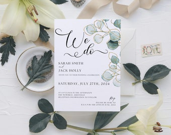 We Do Printed Wedding Invitations, Botanical Evening Invitations, Botanical Wedding Invites, Reception Invites,  Eucalyptus Invitations