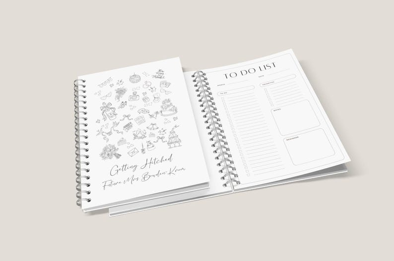 100 page personalised wedding planner hardback, spiral bound wedding organiser available in A5 and A4 sizes, premium wedding planning book