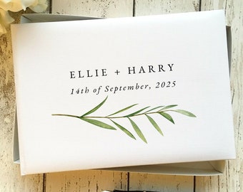 Green Leaf Wedding Guest Book, Classic Ivory Faux Leather Wedding Guest Book, Wedding Guestbook, Classic Wedding Guest Book, Luxury Book