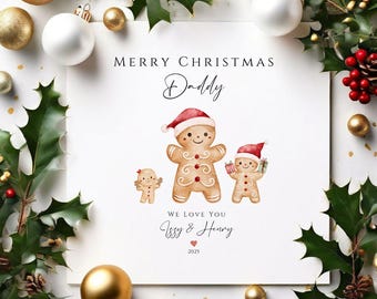 Personalised Gingerbread Family Christmas Card for Daddy – Custom Family Line-Up – Kids to Dad Xmas Card – Cute Festive Card 2025