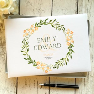 Personalised Spring Flower Eucalyptus Wedding Guest Book, Ivory Faux Leather Wedding Guest Book, Wedding Guestbook, Personalised Guest Book