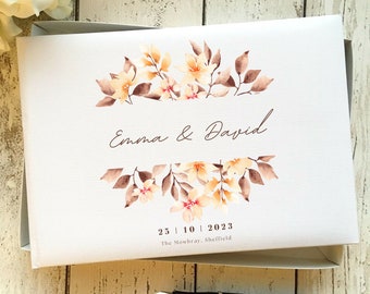 Autumn Leaf Wedding Guest Book, Ivory Faux Leather Wedding Guest Book, Rustic Leaf Guestbook, Personalised Wedding Guest Book, Luxury Book