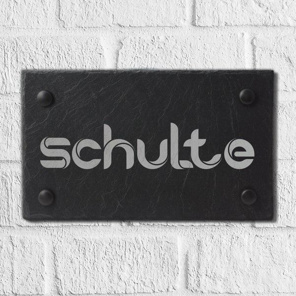 Namensschild Haustür Türschild Klingelschild Schiefer | dein Name in exlusiver Design Schrift 20x12cm | Familie Namen Schild Eingang #009