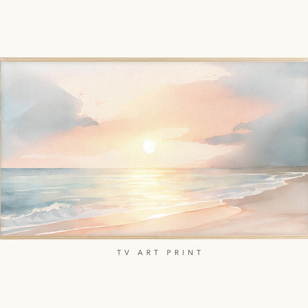 Samsung Frame TV art, Modern Soft Pastel Watercolor Sunset Beach, Texture, Vintage, Rustic,  , Coastal,Neutral, Boho, Farmhouse