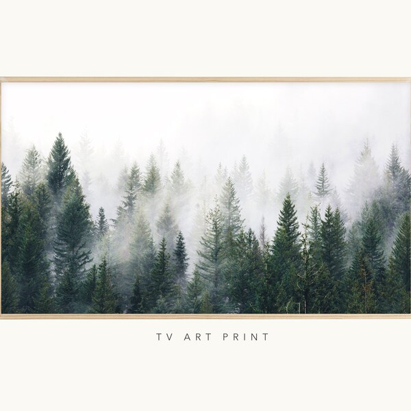 Samsung Frame TV art, Misty Winter Forest Landscape, Rustic, Winter, Snow, Minimal, Holiday, Christmas, Farmhouse