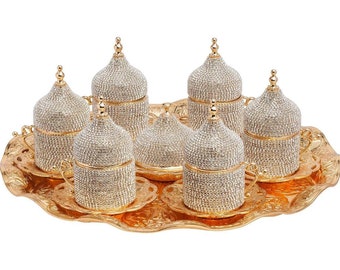 Turkish Coffee Espresso Crystal Cups Set (6 Cups set 27 Pc) with Saucer