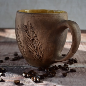 Ceramic Mug, Coffee Mug, Pottery Mugs Handmade,  Floral Imprint, Rustic Pottery