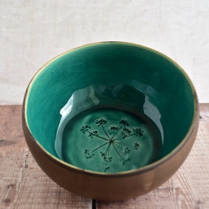 Ceramic Bowl Pottery Handmade, Ramen Bowl, Aquamarine Glazing, Floral Imprint, Studio Pottery