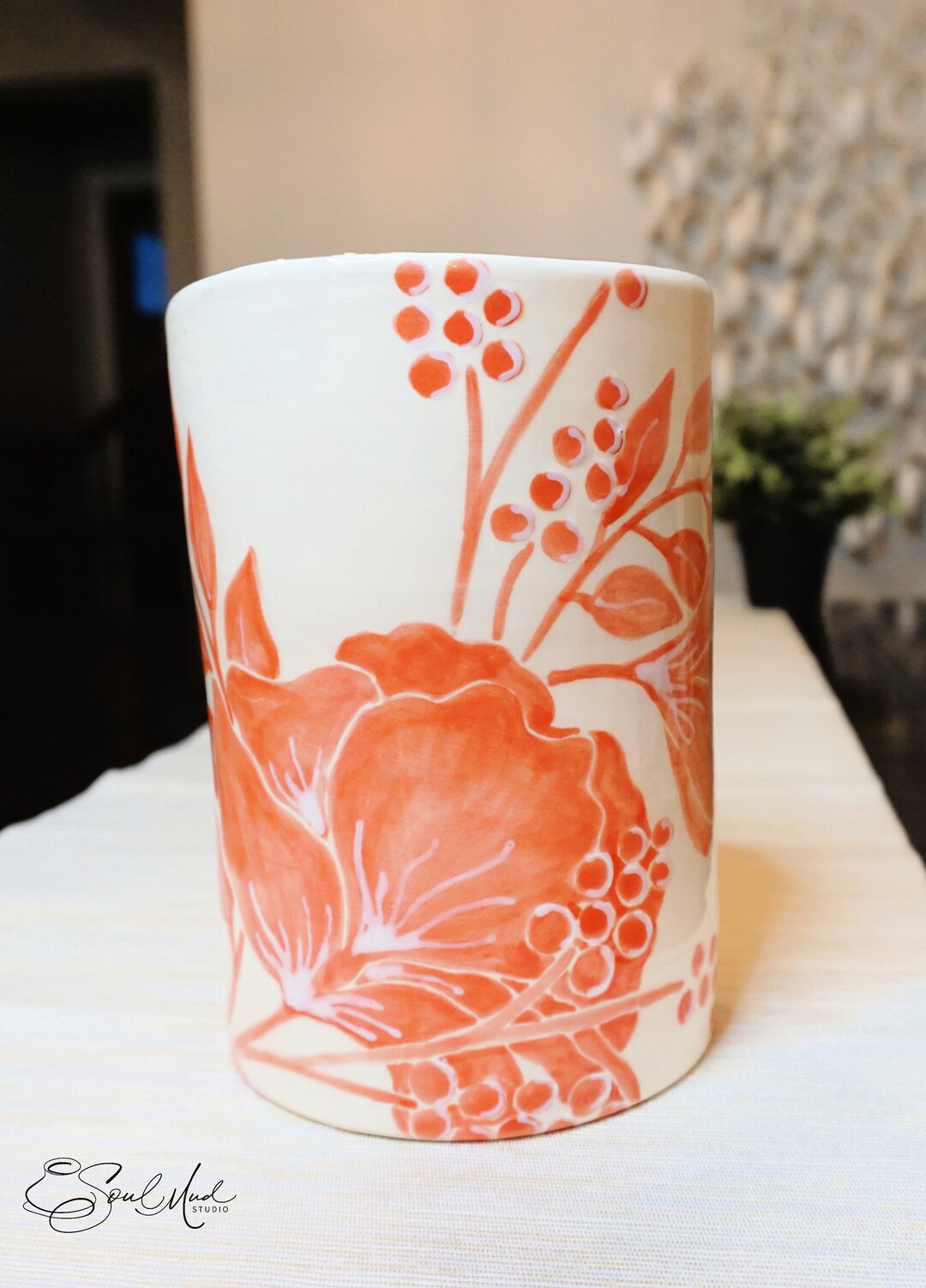 Tall White Ceramic Vase Custom Vase Watercolor Vase Dark Etsy