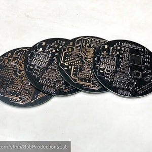 Premium Set of Circuit Board Drink Coasters - Designed in USA | Bar Accessory Cup Coffee Desk Geeky Cyber Modern Gift Present Home Decor