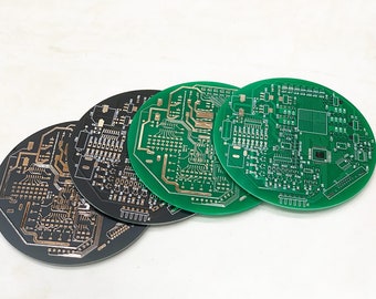 The Original Round Circuit Board Coaster | Set of 4 Set of 2 | Nerdy Geeky Gift Tech Accessory Engineer Gamer Office Desk Bar Gift Box