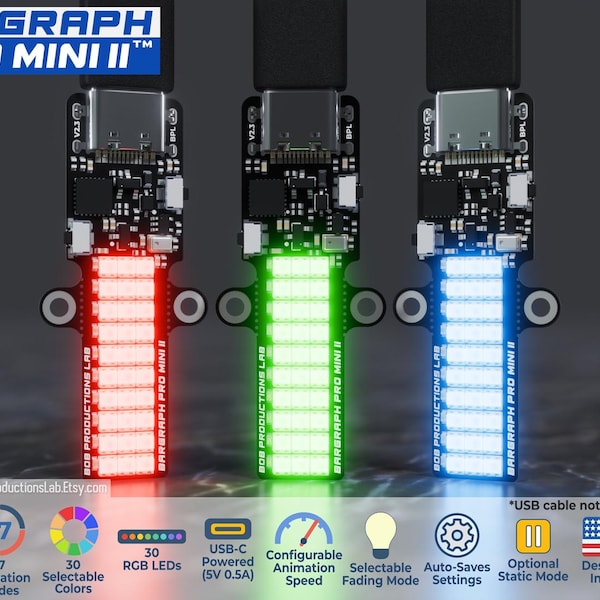 RGB LED Lighting Effects Board: 30 RGB LEDs, 17 Patterns, 30 Colors - Cosplay Prop, Steampunk, Cyberpunk, Scanner, Bargraph