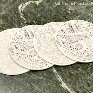 White Circuit Board Coasters - Set of 2 Set of 4 Gift Present | PC Motherboard Bar Tech Accessory Gamer Electric Arduino Christmas Hacker