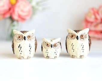 Enesco Japan Ceramic Owl Salt & Pepper Shakers Toothpick Holder Set 70s