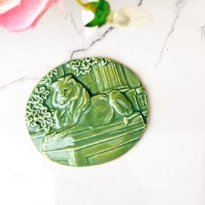 Denise DeLong Ceramic Library Lion Plaque Emerald Green 2006