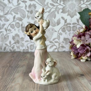 Vintage Giuseppe Armani &quot;Girl with Rabbits&quot; Figurine 1987 Capodimonte Florence Art