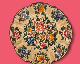 Vintage CAFF Gubbio Plate, Italian Majolica Pottery, Hand Painted Floral Wall Decor