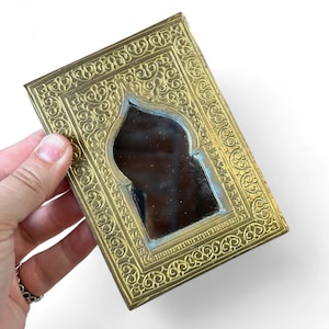 Vintage Moroccan Brass Mirror, Small Ornate Arch Wall Decor, Bohemian Home Gift