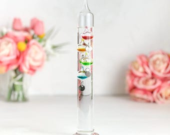 Vintage MCM Glass Galileo Thermometer Multicolour Floating Orbs