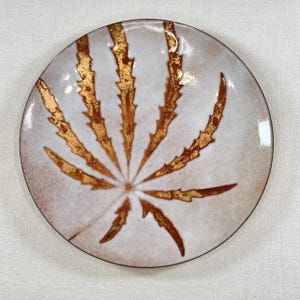 Vintage Enamel Dish Bronze Leaf Pattern Signed Gregory 1978 MCM