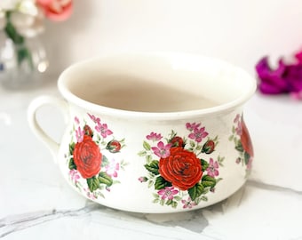 Orinal de cerámica Portmeirion Pottery Rose, maceta de cerámica con diseño floral vintage, Inglaterra.