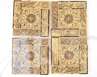 Juego de azulejos Mintons del movimiento estético, loza transferida, girasol victoriano