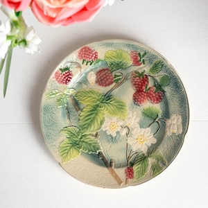 St Clement France Majolica Plate Raspberries Hand-Painted Vintage Ceramic