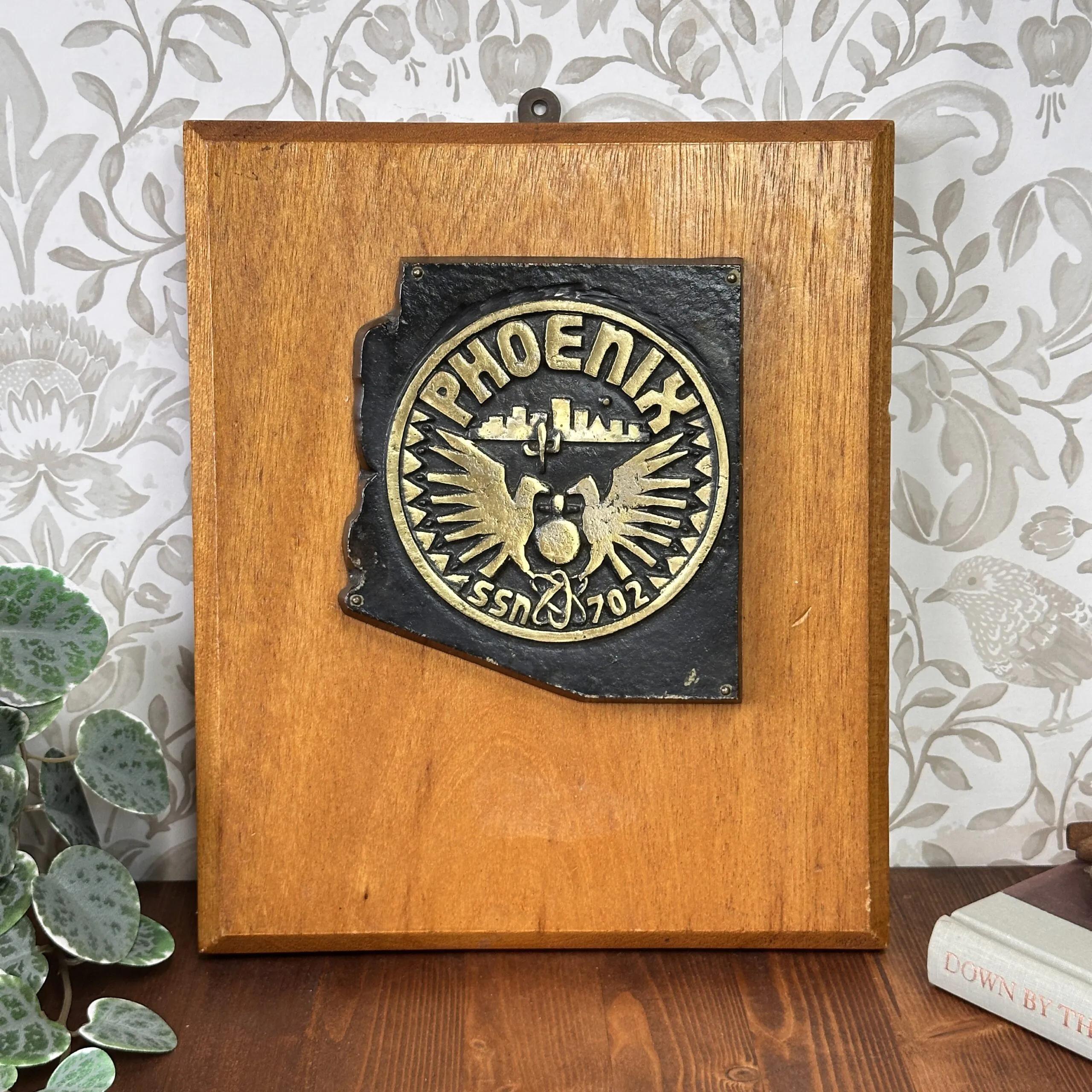 Vintage USS Phoenix SSN 702 Submarine Brass Plaque, US Navy Naval