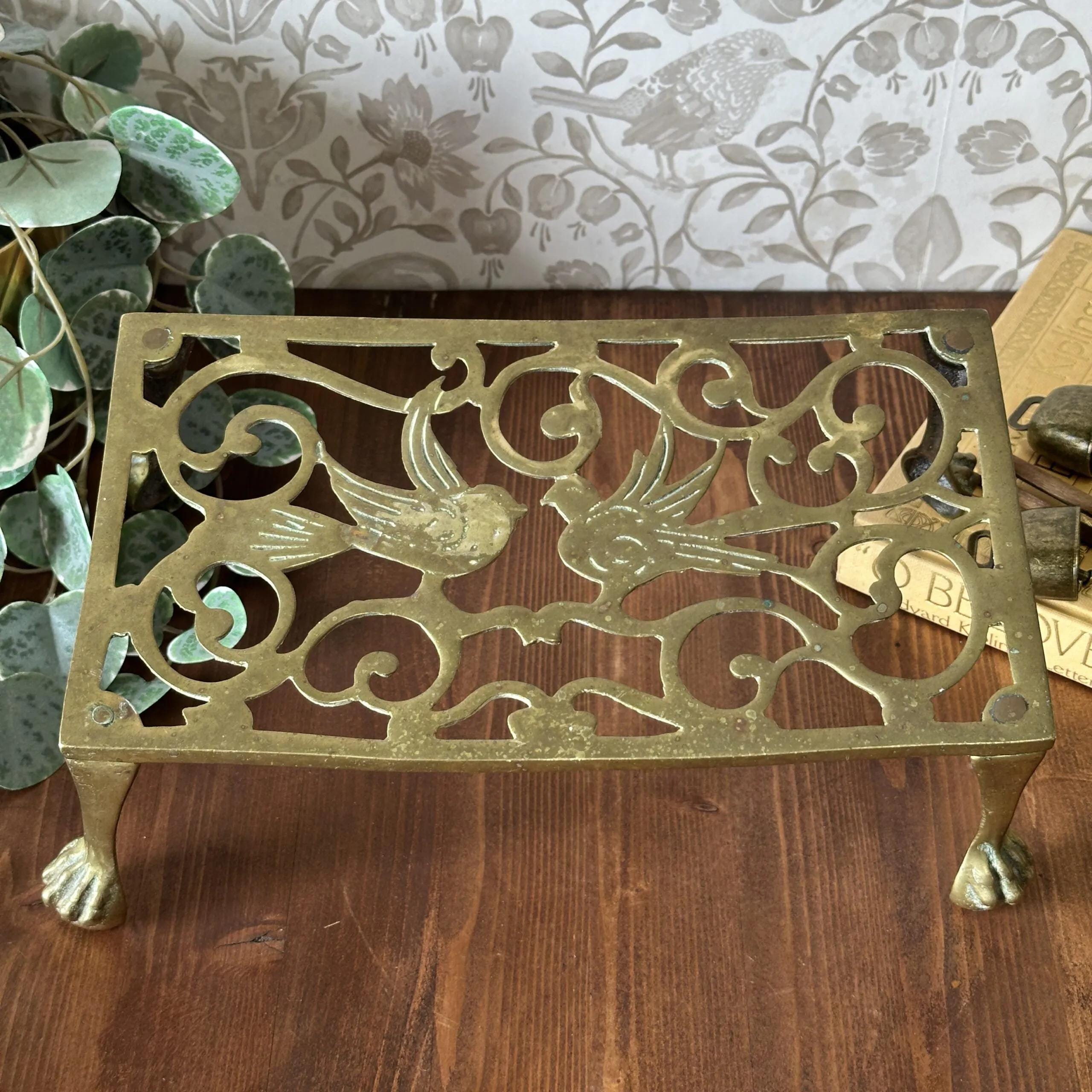 Vintage Brass Bird Trivet Stand Claw Feet Plant Pot Holder Made England