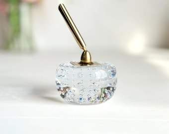 Midcentury Bubble Glass Pen Holder Brass Desk Accessory