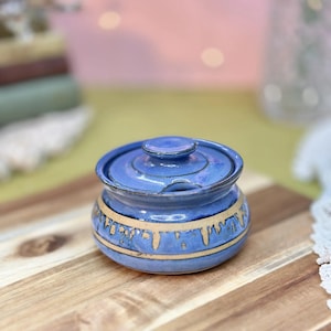 Bentham Pottery Blue Lidded Jam Pot Studio Ceramic Preserve Jar