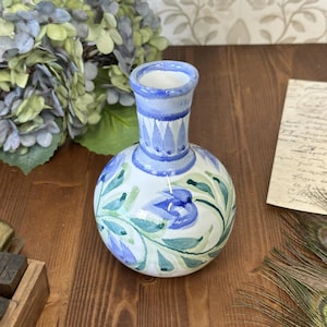 Vintage Porches Pottery Vase Signed 1998 Hand Painted Floral Art Portugal 14cm