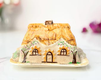 Vintage englische Keramik Stroh gedeckte Cottage Butter Käse Schüssel