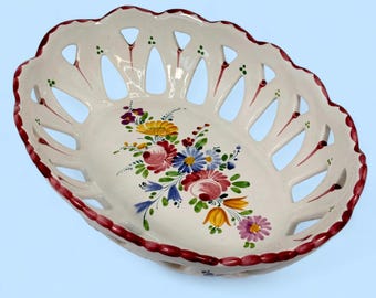 Vintage Gmundner Keramik Bowl, Hand Painted Austrian Pottery, Floral Fruit Dish
