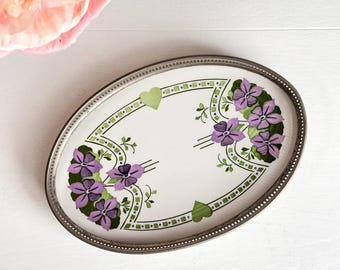 WMF Art Nouveau Pierced Gallery Tray Ceramic Violets Antique 1911
