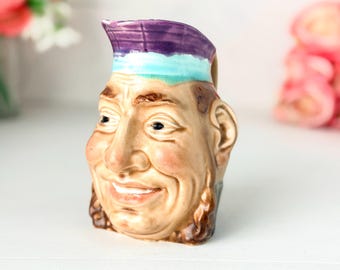 Sarreguemines Majolica Sailor Jug Rara jarra de cara francesa antigua de la década de 1890