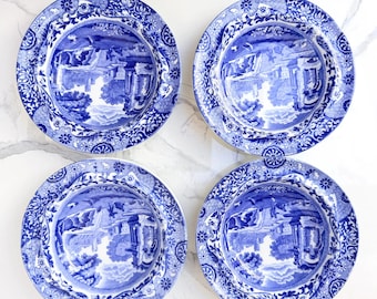 Juego de 4 cuencos de postre italianos azules Copeland Spode, 1927.